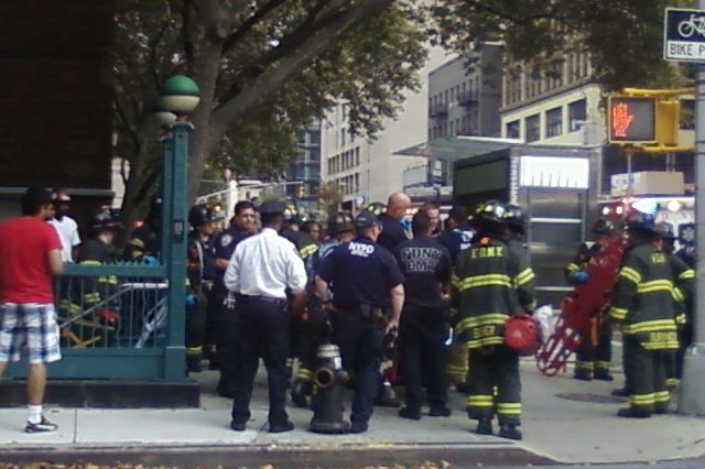 The scene near the W. 23rd Street station this afternoon